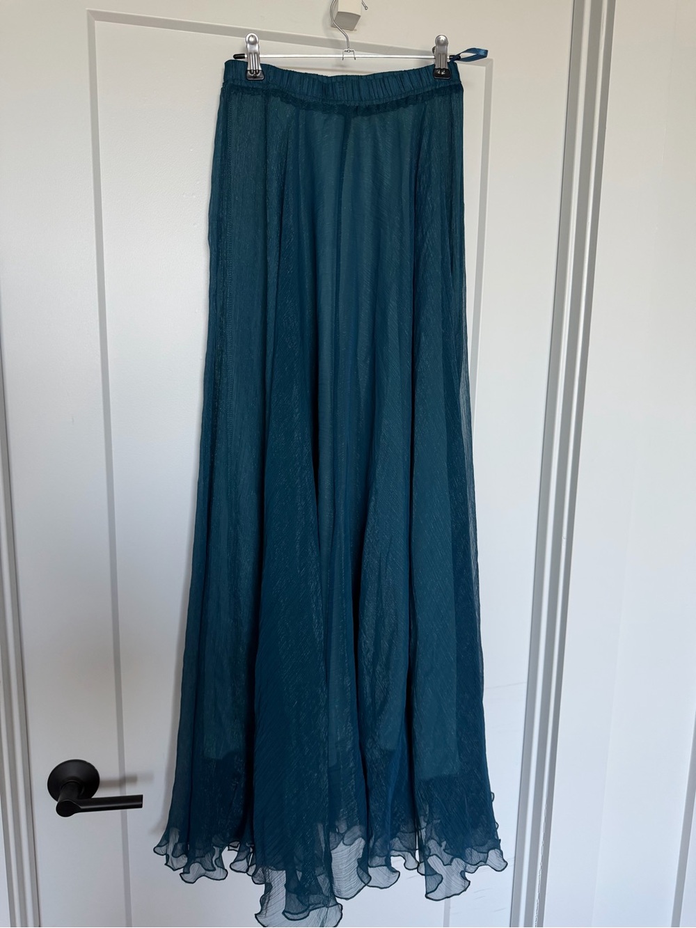 Teal Cascade Maxi Skirt - Elegant Flowing Silhouette - Picture 2 of 4